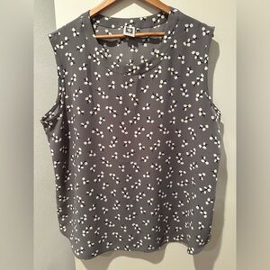Anne Klein XL Gray White Floral Sleeveless Blouse Tank Top Lightweight Chiffon